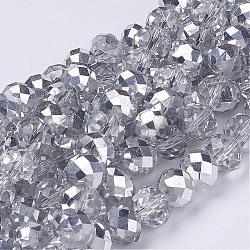 Electroplate Glass Bead Strands, Half Silver Plated, Faceted, Rondelle, Clear, 10x7mm, Hole: 1mm, about 70~72pcs/strand, 19.8 inch(X-GR10MMY-07S)