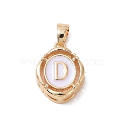304 Stainless Steel Enamel Pendants, Oval with Letter, Golden, White, Letter.D, 15.5x11.5x4mm, Hole: 4.5x2.5mm(STAS-H174-03D)
