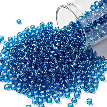 TOHO Round Seed Beads, Japanese Seed Beads, (2206) Silver Lined Dark Aqua, 8/0, 3mm, Hole: 1mm, about 222pcs/10g