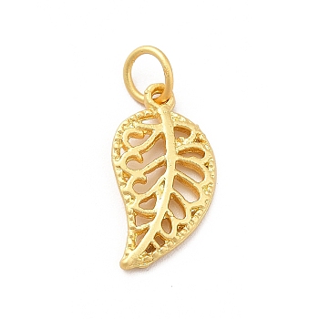Rack Plating Brass Pendants, with Jump Ring, Leaf, Golden, 16x9x1.5mm