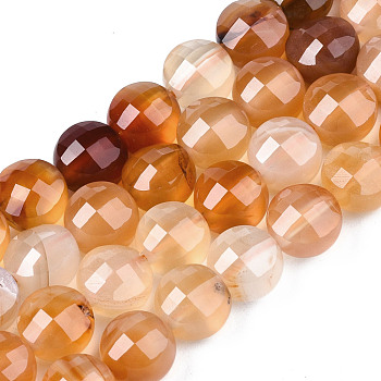 Natural Agate Beads Strands, Dyed & Heated, Faceted, Flat Round, Chocolate, 8x6.5mm, Hole: 1.2mm, about 47pcs/strand, 14.96 inch(37cm).