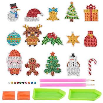 2 Sets 2 Style Christmas Theme DIY Diamond Painting Stickers Kits for Kids, with Rhinestones and Diamond Painting Tools, Mixed Color, 1 set/style