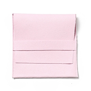 Microfiber Jewelry Pouches, Foldable Gift Bags, for Ring Necklace Earring Bracelet Jewelry, Square, Pink, 10.1x9.8x0.3cm