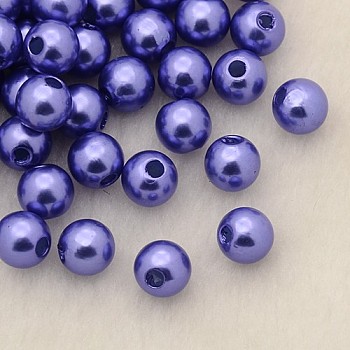 Imitation Pearl Acrylic Beads, Dyed, Round, Medium Slate Blue, 6x5.5mm, Hole: 1.5~2mm, about 4500pcs/pound