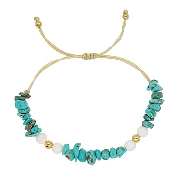 Blue Acrylic Imitation Turquoise Chip Braided Bead Bracelets, Adjustable Cord Bracelets for Women Men