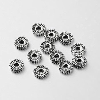 Tibetan Style Alloy Spacer Beads, Flat Round, Antique Silver, 7x2mm, Hole: 1.5mm