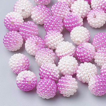Imitation Pearl Acrylic Beads, Berry Beads, Combined Beads, Rainbow Gradient Mermaid Pearl Beads, Round, Magenta, 12mm, Hole: 1mm, about 200pcs/bag