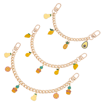 Fruit Alloy Enamel Pendant Decorative Purse Chains, with Swivel Clasp & Iron Curb Chain, Mixed Color, 20~30cm, 3 style, 1pc/style, 3pcs/box