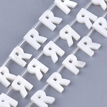 Natural Freshwater Shell Beads, Top Drilled Beads, White, Letter.R, 10x7.5x3mm, Hole: 0.8mm