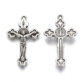 Tibetan Style Alloy Pendants, Cadmium Free & Lead Free, Crucifix Cross, Antique Silver, 38x22.5x5mm, Hole: 1.4mm, about 240pcs/1000g