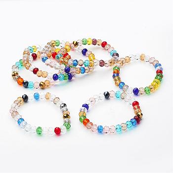 Faceted Glass Stretch Bracelets, Abacus, Mixed Color, 1-7/8 inch~2 inch(48~50mm)