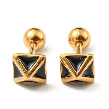Ion Plating(IP) 304 Stainless Steel Stud Earrings, with Black Enamel, Square, Golden, 5.5x5.5mm