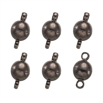Brass Magnetic Clasps, Round, Gunmetal, 11.5x6mm, Hole: 1.2mm