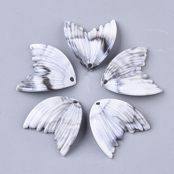 Acrylic Pendants, Imitation Gemstone Style, Wing, White, 27x25.5x3mm, Hole: 2mm, about 370pcs/500g