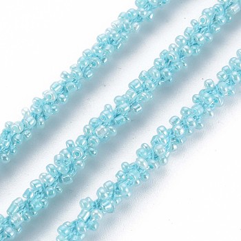 Polyester Cord, with Glass Seed Beads, Sky Blue, 1/4 inch(5~6mm)