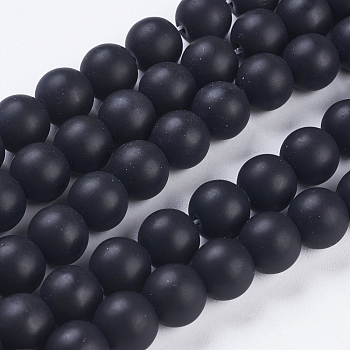 Synthetic Black Stone Bead Strands, Frosted, Round, 10~11mm, Hole: 1mm, about 37~40pcs/strand, 14.9~15.1 inch(38~38.5cm)