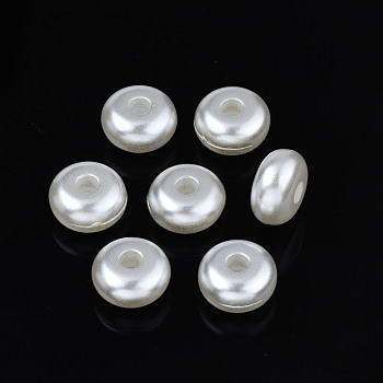 ABS Plastic Imitation Pearl Beads, Flat Round, Creamy White, 10x5mm, Hole: 2.5mm, about 1350pcs/500g