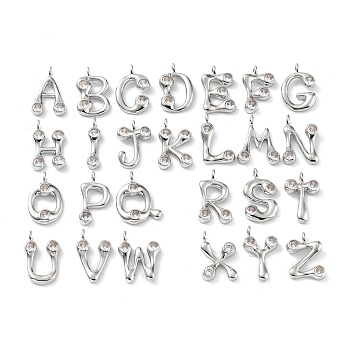 26Pcs 26 Styles Rack Plating Brass Micro Pave Cubic Zirconia Pendants, Cadmium Free & Lead Free, Long-Lasting Plated, Letter A~Z, Platinum, 22.5~24x6~17.5x3.5~4mm, Hole: 3.2mm, 1pc/style