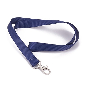 Polyester Ribbon Neck Strap Card Holder, Badge Holder Lanyard, with Iron Lobster Claw Clasps, Platinum, Marine Blue, 410x15mm