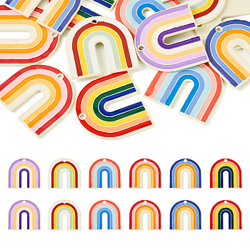 12Pcs 6 Style Spray Painted Alloy Enamel Pendants, Rainbow Charm, Mixed Color, 26x27x1.5mm, Hole: 2mm, 2pcs/style
