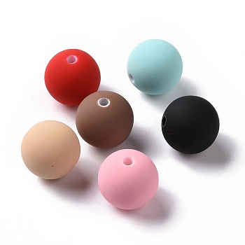 Spray Painted Acrylic Beads, Rubberized Style, Round, Mixed Color, 16x15.5mm, Hole: 2mm