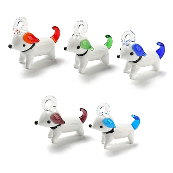 Handmade Lampwork Puppy Pendants, Cartoon Dog, Colorful, 34x30mm