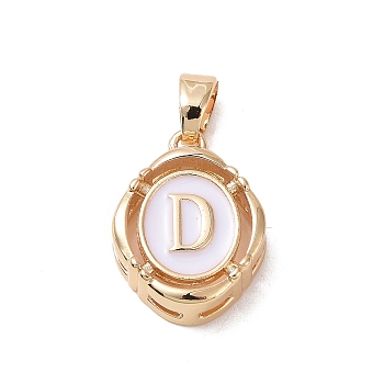 304 Stainless Steel Enamel Pendants, Oval with Letter, Golden, White, Letter.D, 15.5x11.5x4mm, Hole: 4.5x2.5mm