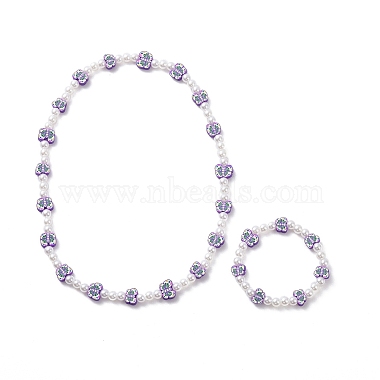 Милое ожерелье из полимерной глины и абс-пластика с жемчужными бусинами и эластичный браслет(SJEW-JS01267)-3