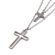 Stainless Steel Hollow Out Cross Pendant Double Layer Necklace with Cable Chains for Men Women(NJEW-E088-01P)-1