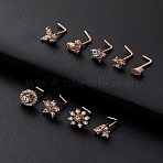 316L Surgical Stainless Steel Clear Cubic Zirconia L-Shaped Nose Rings, Flower, Rose Gold, 11mm, Pin: 0.8mm(WG135CD-06)