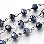 Handmade Glass Beaded Chains for Necklaces Bracelets Making, with Gunmetal Tone Brass Eye Pin, Unwelded, Black, 39.3 inch, about 92pcs/strand(AJEW-JB00132-03)