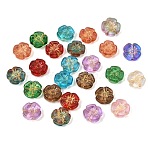 Baking Paint and Golden Metal Enlaced Glass Beads, Flower, Mixed Color, 12x12x4mm, Hole: 1.2mm(GL-CBA1477-16)