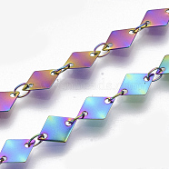 Ion Plating(IP) 304 Stainless Steel Link Chains, Rhombus Sequin Chains, Soldered, Rainbow Color, rhombus: 8.7x6x0.3mm, link: 3.6x2.3x0.3mm, about 39.37 inch(1m)/strand(CHS-S006-JN949-3)