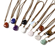 Gemstone Triangle Pendant Necklace with Waxed Cord for Women, 15.75~29.92 inch(40~76cm)(NJEW-G093-01)