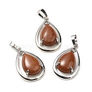 Synthetic Goldstone Pendants, Teardorp Charms, with Rack Plating Platinum Tone Brass Findings, Cadmium Free & Lead Free, 30.5x20x8mm, Hole: 8x5mm(G-B033-04P-18)