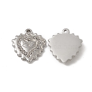 201 Stainless Steel Pendants, Crystal Rhinestone Heart Charms, Stainless Steel Color, 19.5x18x3mm, Hole: 1.6mm(STAS-J401-VC566)