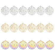 DICOSMETIC 18Pcs 3 Colors 304 Stainless Steel Pendant,  Hollow Charms, Flat Round with Star, Mixed Color, 27x25x1.5mm, Hole: 1.5mm, 6pcs/color(STAS-DC0012-38)