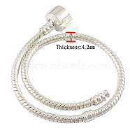 Brass European Style Bracelets with Brass Clasp, without Sign, Silver Color Plated, about 20cm long, 3mm thick, 2mm hole(X-PPJ005Y)