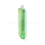 Electroplated Natural Quartz Pendants, with Brass Findings, Bullets, Pointed Pendants, Golden, Aquamarine, 40~65x7~15mm, Hole: 3mm(G-P315-B01-03G)