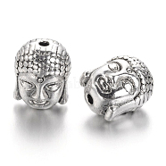 Tibetan Style Beads, Cadmium Free & Nickel Free & Lead Free, Buddha Head, Antique Silver, 11x9x8mm, Hole:1.5mm(TIBEB-60542-AS-FF)