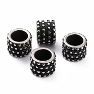 304 Stainless Steel European Beads, Large Hole Beads, Column with Polka Dot, Antique Silver, 12.7x9.6mm, Hole: 8.3mm(STAS-B011-10AS)