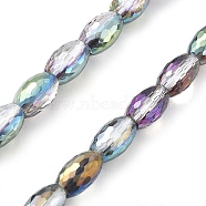 Electroplate Transparent Glass Beads Strands, Oval, Half Rainbow Plated, Faceted, Light Blue, 10x6mm, Hole: 1.2mm, about 39pcs/strand, 15.94''(40.5cm)(EGLA-M032-02A-HR03)