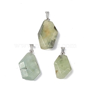 Natural Prehnite Pendants, Faceted Polygon Charms, with Stainless Steel Color Plated 201 Stainless Steel Snap on Bails, 21~29x16~23x6~8mm, Hole: 2x7mm(G-F739-03P-03)