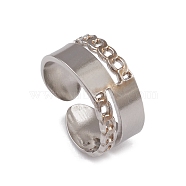 304 Stainless Steel Curb Chains Shape Open Cuff Rings for Women, Stainless Steel Color, US Size 6(16.5mm)(RJEW-G285-35P)