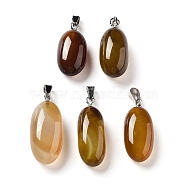 Natural Agate Dyed Pendants, Oval Charms with Stainless Steel Color Plated Stainless Steel Snap on Bails, Goldenrod, 21~32x9.5~16.5x10.5x7.5~12.5mm, Hole: 6x3mm(G-Q016-03J)