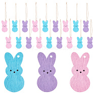 Olycraft 3 Bags 3 Colors Easter Theme Wooden Pendant Decorations, Hemp Rope Hanging Ornaments, Rabbit, Mixed Color, 88x40x3mm, Hole: 4.5mm, 1 bag/color(HJEW-OC0001-32)