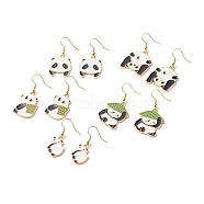 Panda Alloy Enamel Dangle Earrings, Brass Jewelry for Women, Light Gold, Mixed Color, 37.5~44mm, Pin: 0.8mm(EJEW-JE04773)