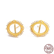 925 Sterling Silver Ring Stud Earrings, with Clear Cubic Zirconia, Real 18K Gold Plated, 14.5x13mm(STER-Z005-01B)