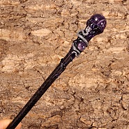 Natural Amethyst Magic Wands, Wooden Scepter, for Witch Cane Cosplay, Enchanting Decor & Photography Prop, 180mm(PW-WG65AD8-02)