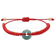 Natural Green Aventurine Donut Braided Bead Bracelet, Adjustable Gemstone Bracelet for Women, Red, Inner Diameter: 2~3-3/8 inch(5~8.6cm)(BJEW-SW00047-03)
